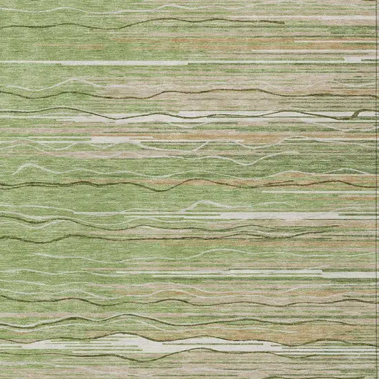Green Beige And Ivory Striped Washable Indoor Outdoor Area Rug Photo 5