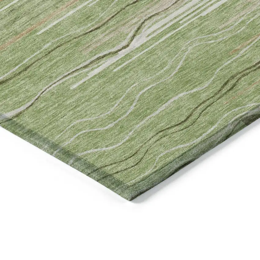 Green Beige And Ivory Striped Washable Indoor Outdoor Area Rug Photo 3
