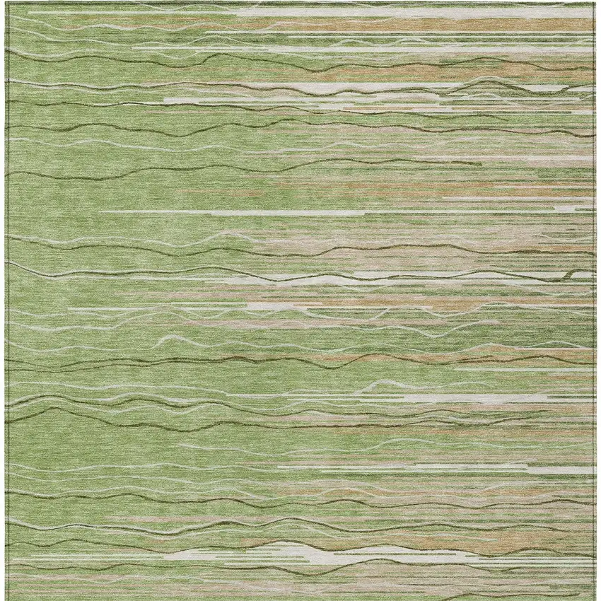 Green Beige And Ivory Striped Washable Indoor Outdoor Area Rug Photo 6