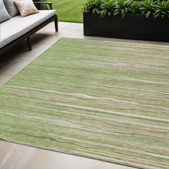 Green Beige And Ivory Striped Washable Indoor Outdoor Area Rug Photo 1