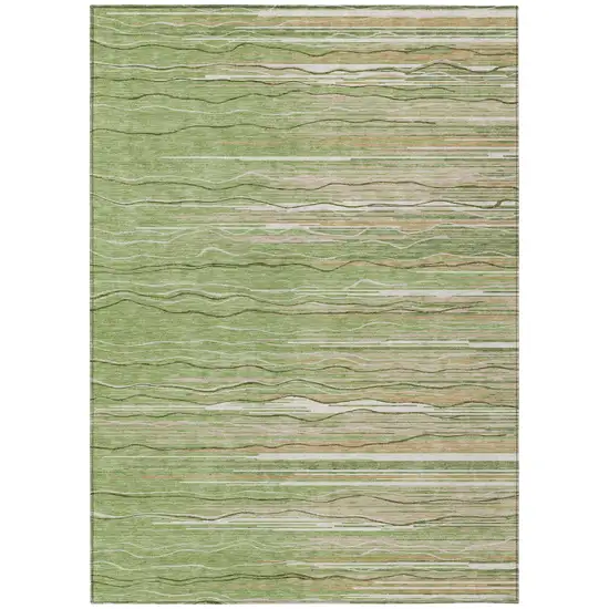 Green Beige And Ivory Striped Washable Indoor Outdoor Area Rug Photo 2
