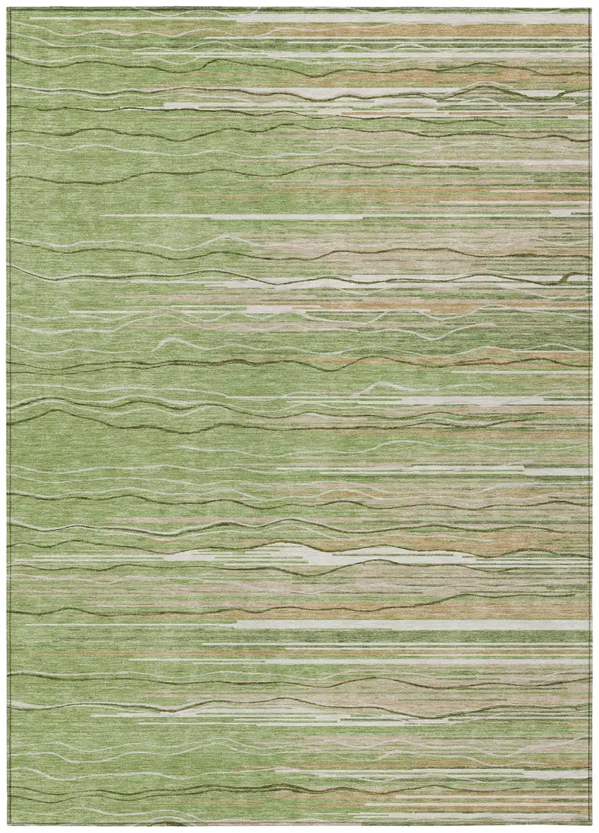Green Beige And Ivory Striped Washable Indoor Outdoor Area Rug Photo 2