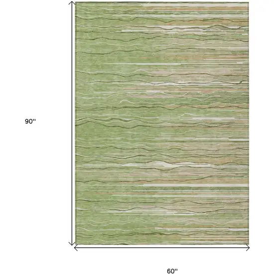 Green Beige And Ivory Striped Washable Indoor Outdoor Area Rug Photo 6