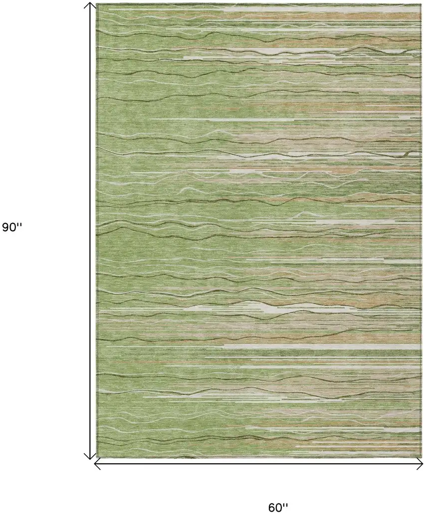 Green Beige And Ivory Striped Washable Indoor Outdoor Area Rug Photo 6