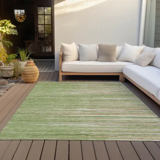 Green Beige And Ivory Striped Washable Indoor Outdoor Area Rug Photo 7