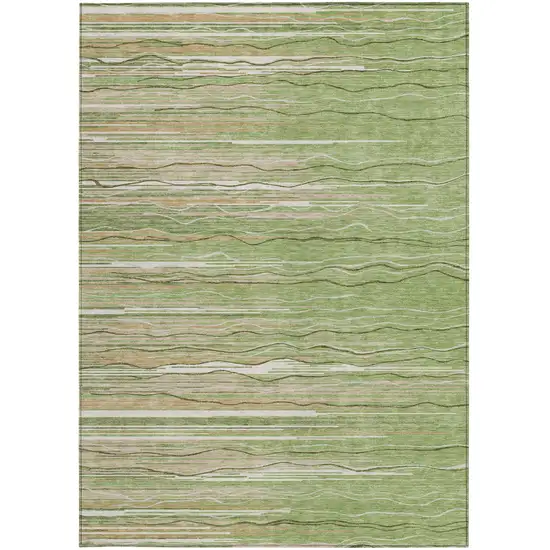 Green Beige And Ivory Striped Washable Indoor Outdoor Area Rug Photo 6