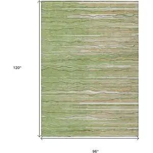 Photo of Green Beige And Ivory Striped Washable Indoor Outdoor Area Rug