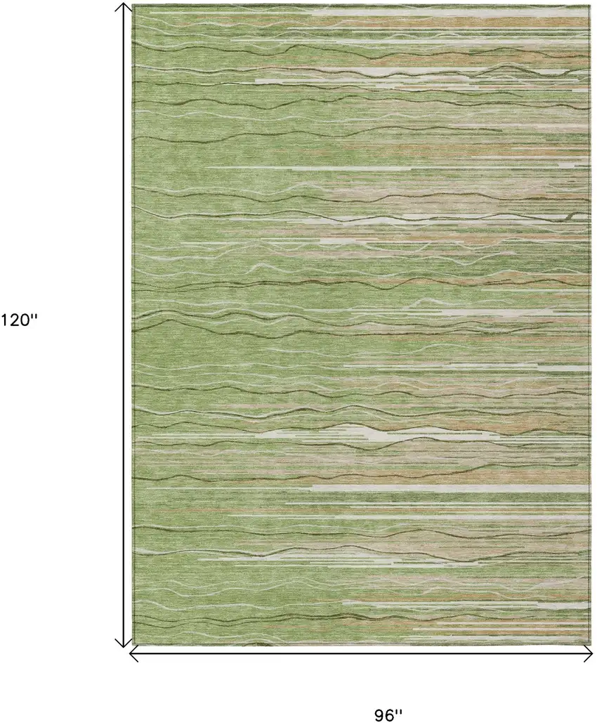 Green Beige And Ivory Striped Washable Indoor Outdoor Area Rug Photo 3