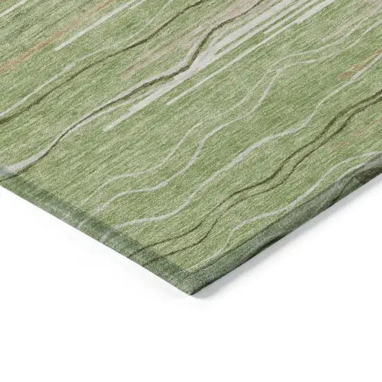 Green Beige And Ivory Striped Washable Indoor Outdoor Area Rug Photo 4