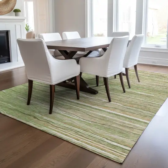 Green Beige And Ivory Striped Washable Indoor Outdoor Area Rug Photo 9