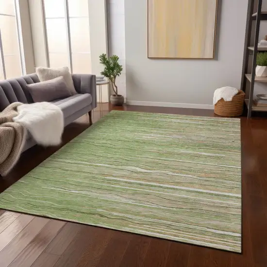 Green Beige And Ivory Striped Washable Indoor Outdoor Area Rug Photo 8