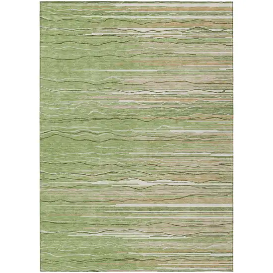 Green Beige And Ivory Striped Washable Indoor Outdoor Area Rug Photo 2
