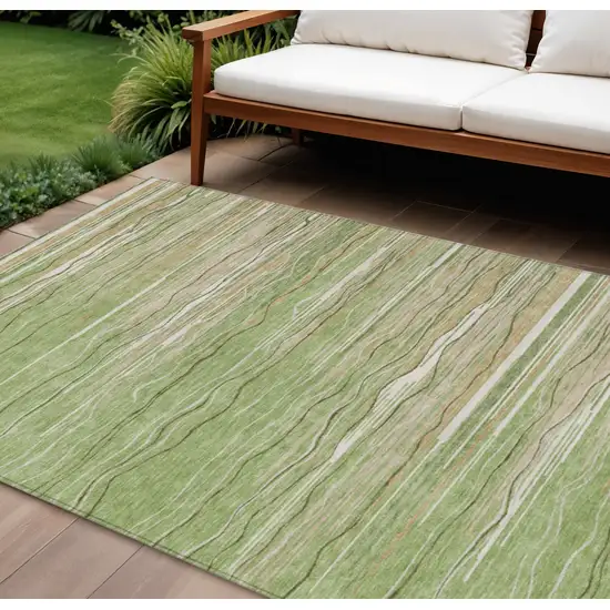 Green Beige And Ivory Striped Washable Indoor Outdoor Area Rug Photo 1