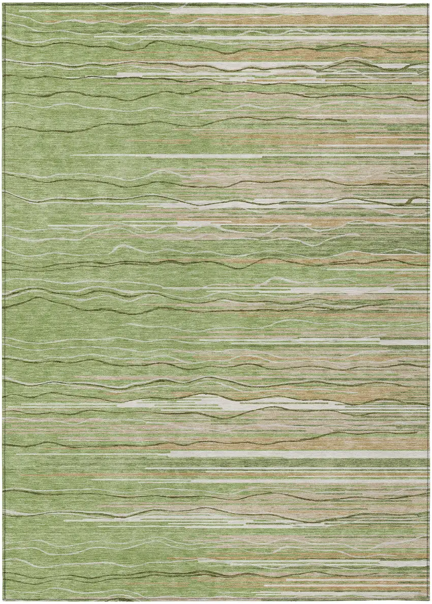 Green Beige And Ivory Striped Washable Indoor Outdoor Area Rug Photo 2