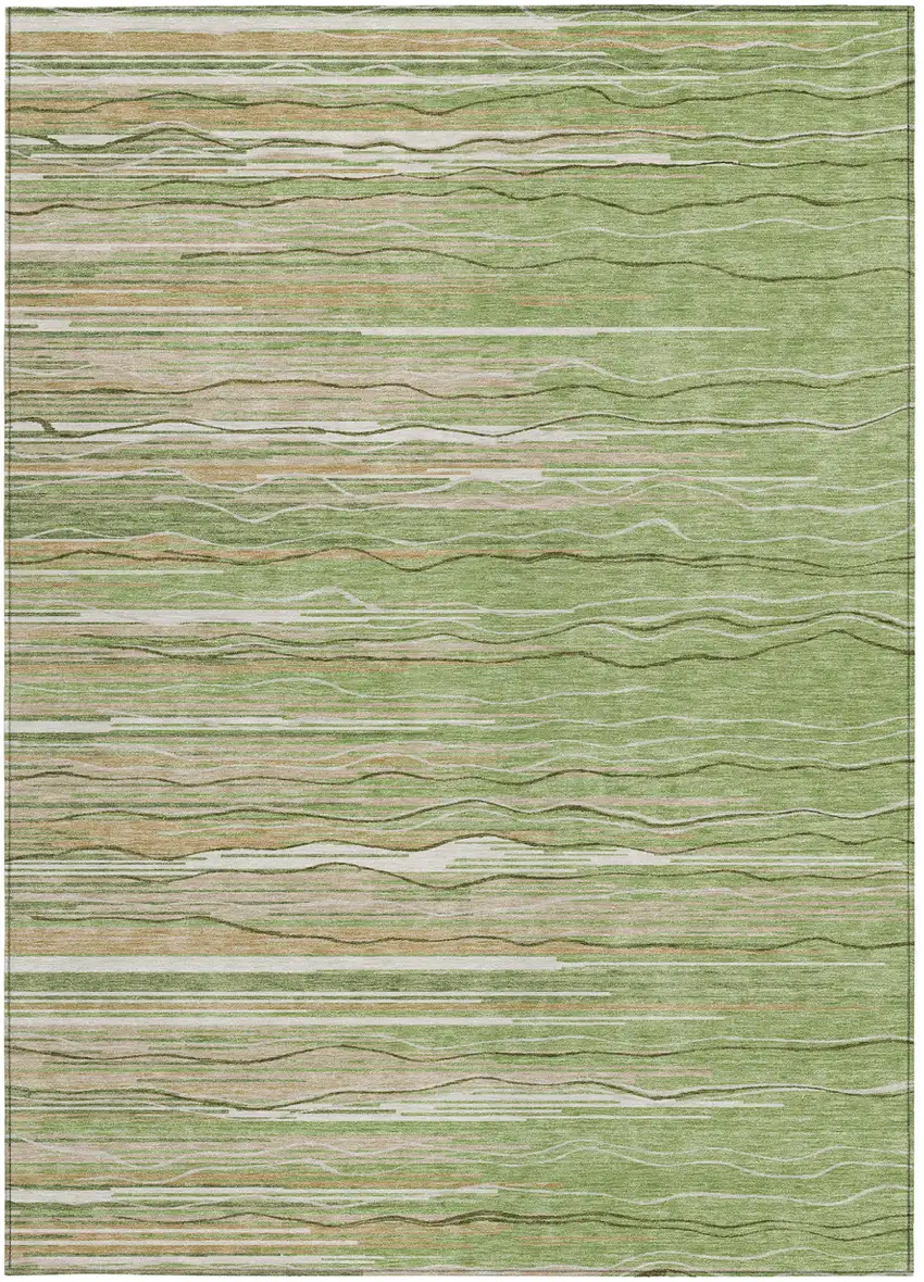 Green Beige And Ivory Striped Washable Indoor Outdoor Area Rug Photo 6