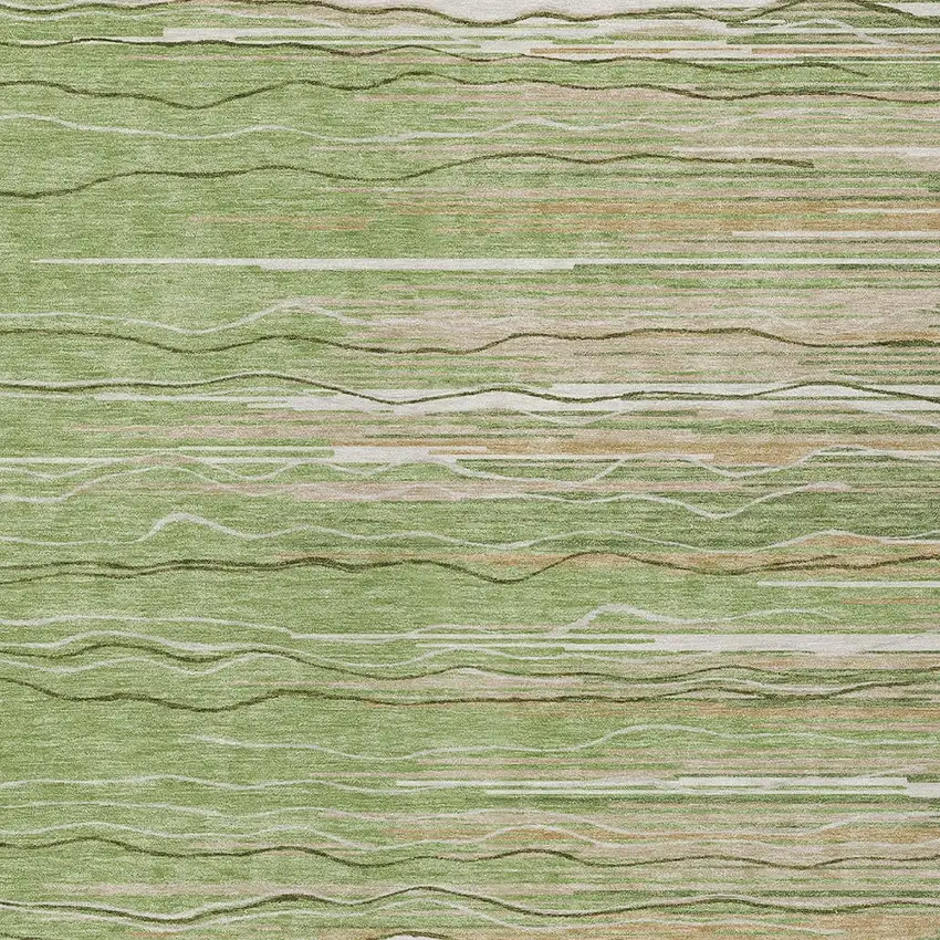 Green Beige And Ivory Striped Washable Indoor Outdoor Area Rug Photo 5