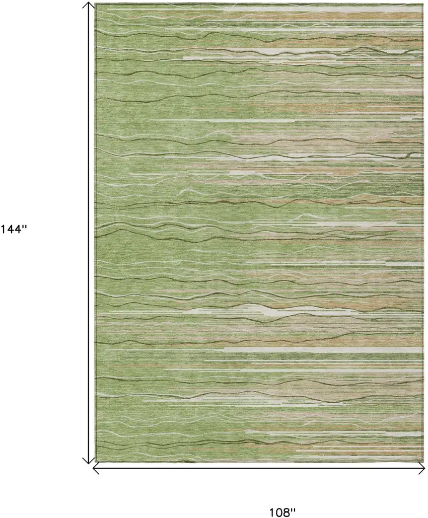Green Beige And Ivory Striped Washable Indoor Outdoor Area Rug Photo 3