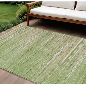 Photo of Green Beige And Ivory Striped Washable Indoor Outdoor Area Rug