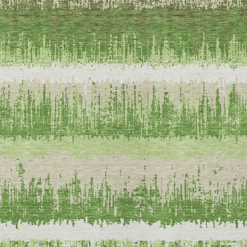 Green Beige And Ivory Striped Washable Indoor Outdoor Area Rug Photo 5