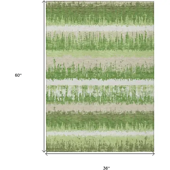 Green Beige And Ivory Striped Washable Indoor Outdoor Area Rug Photo 3