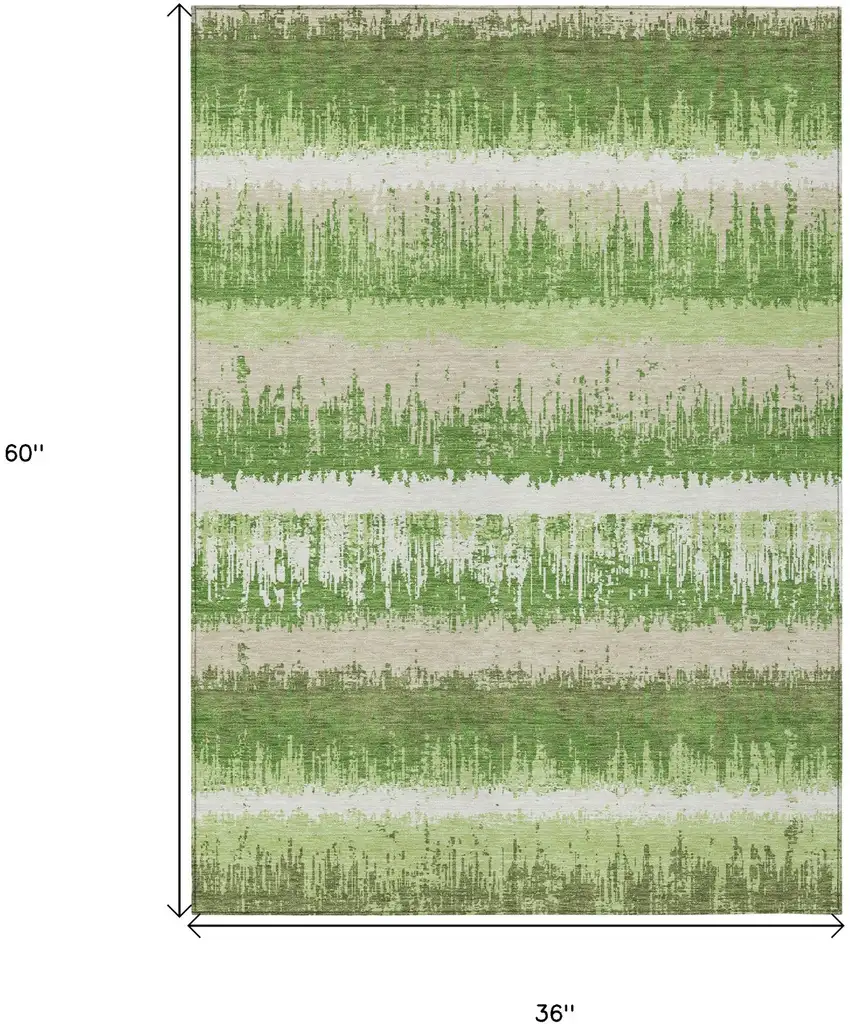 Green Beige And Ivory Striped Washable Indoor Outdoor Area Rug Photo 3