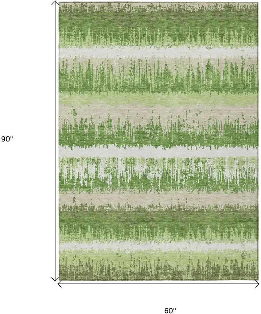 Green Beige And Ivory Striped Washable Indoor Outdoor Area Rug Photo 3