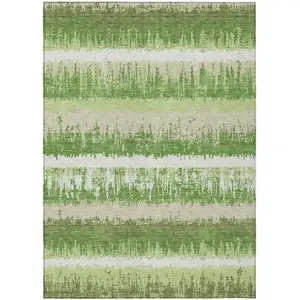 Photo of Green Beige And Ivory Striped Washable Indoor Outdoor Area Rug