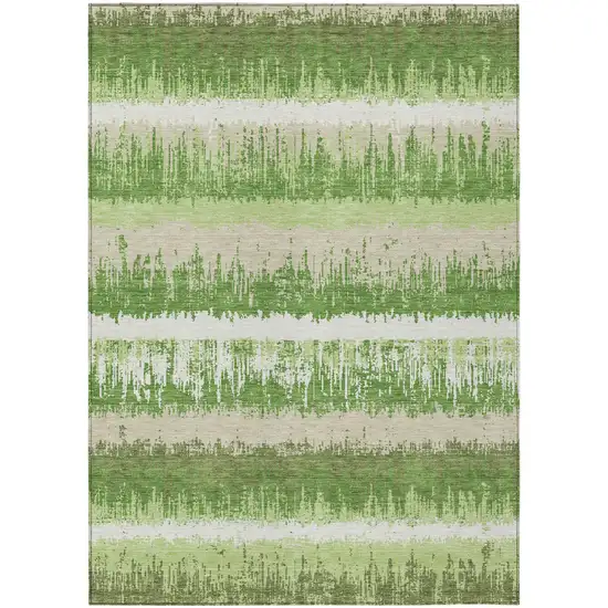 Green Beige And Ivory Striped Washable Indoor Outdoor Area Rug Photo 2