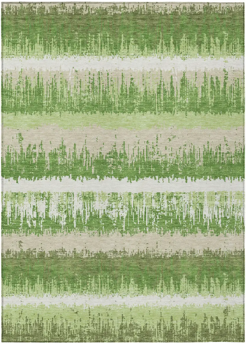 Green Beige And Ivory Striped Washable Indoor Outdoor Area Rug Photo 2