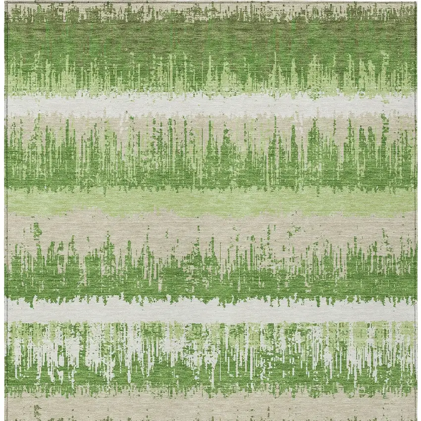 Green Beige And Ivory Striped Washable Indoor Outdoor Area Rug Photo 6