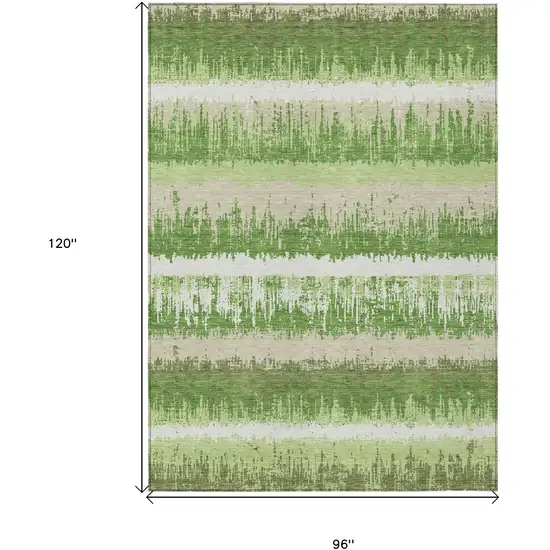 Green Beige And Ivory Striped Washable Indoor Outdoor Area Rug Photo 3