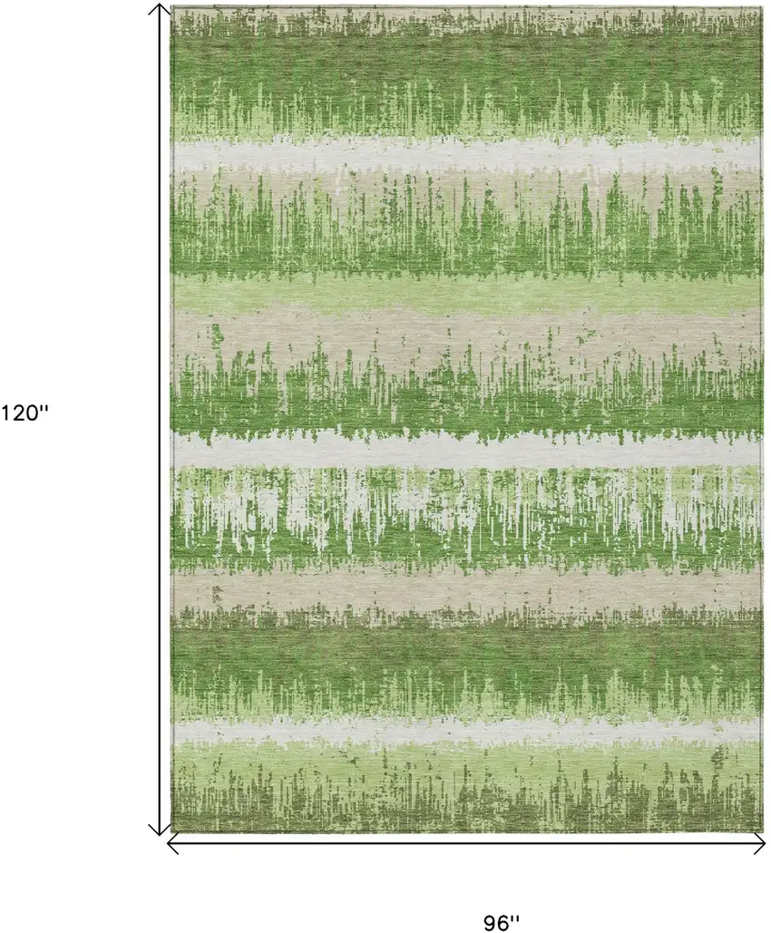 Green Beige And Ivory Striped Washable Indoor Outdoor Area Rug Photo 3