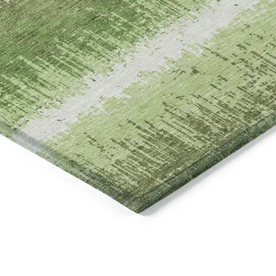 Green Beige And Ivory Striped Washable Indoor Outdoor Area Rug Photo 4