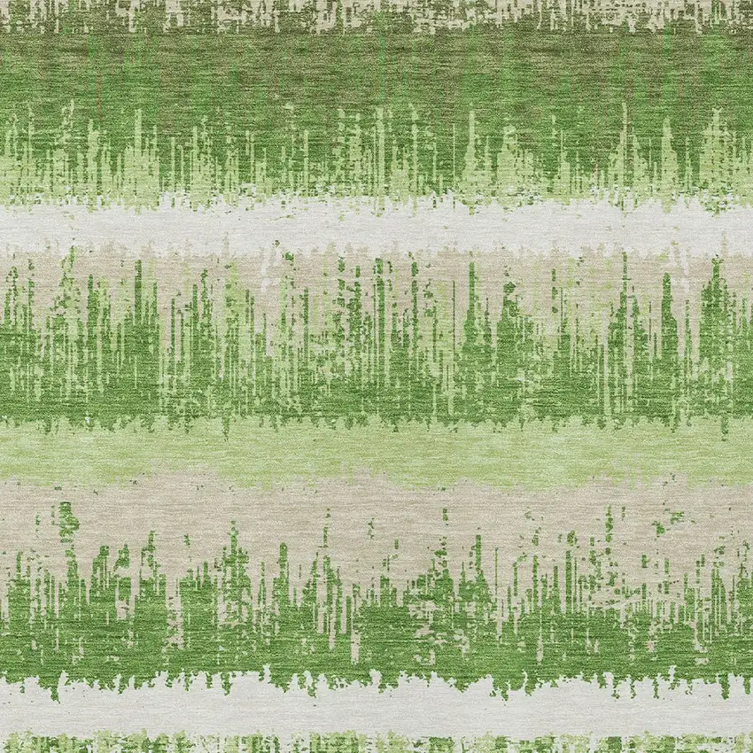 Green Beige And Ivory Striped Washable Indoor Outdoor Area Rug Photo 5