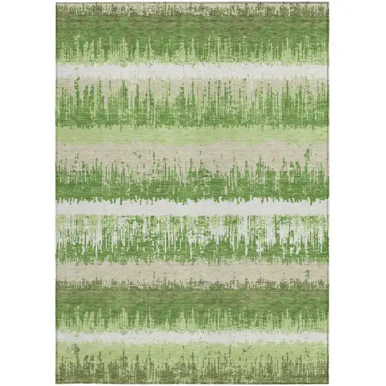 Green Beige And Ivory Striped Washable Indoor Outdoor Area Rug Photo 6