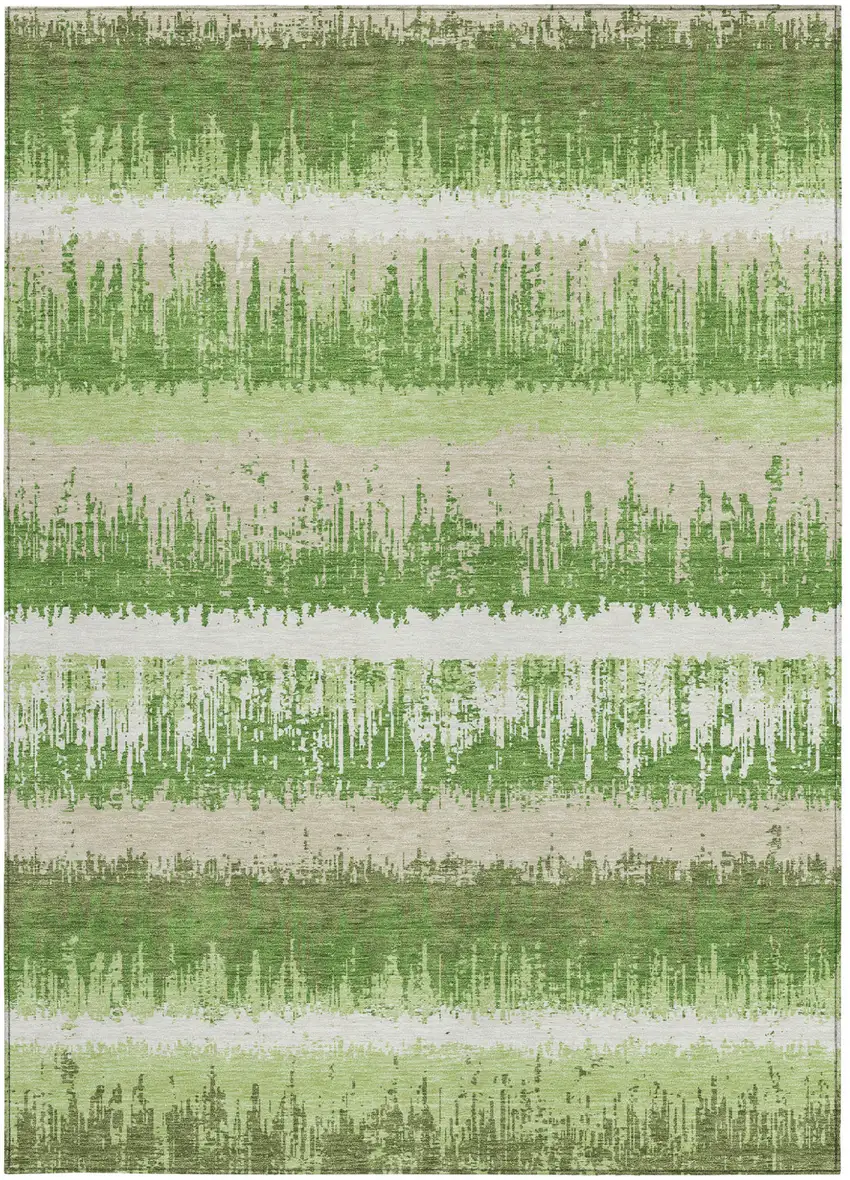 Green Beige And Ivory Striped Washable Indoor Outdoor Area Rug Photo 6