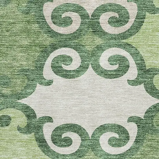 Green Beige And Ivory Trellis Washable Area Rug With UV Protection Photo 3