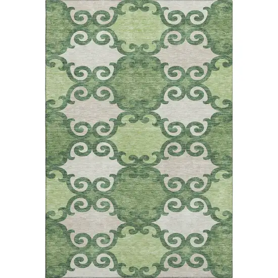 Green Beige And Ivory Trellis Washable Area Rug With UV Protection Photo 1