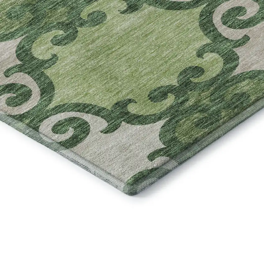 Green Beige And Ivory Trellis Washable Area Rug With UV Protection Photo 8