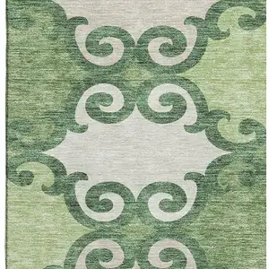 Photo of Green Beige And Ivory Trellis Washable Area Rug With UV Protection