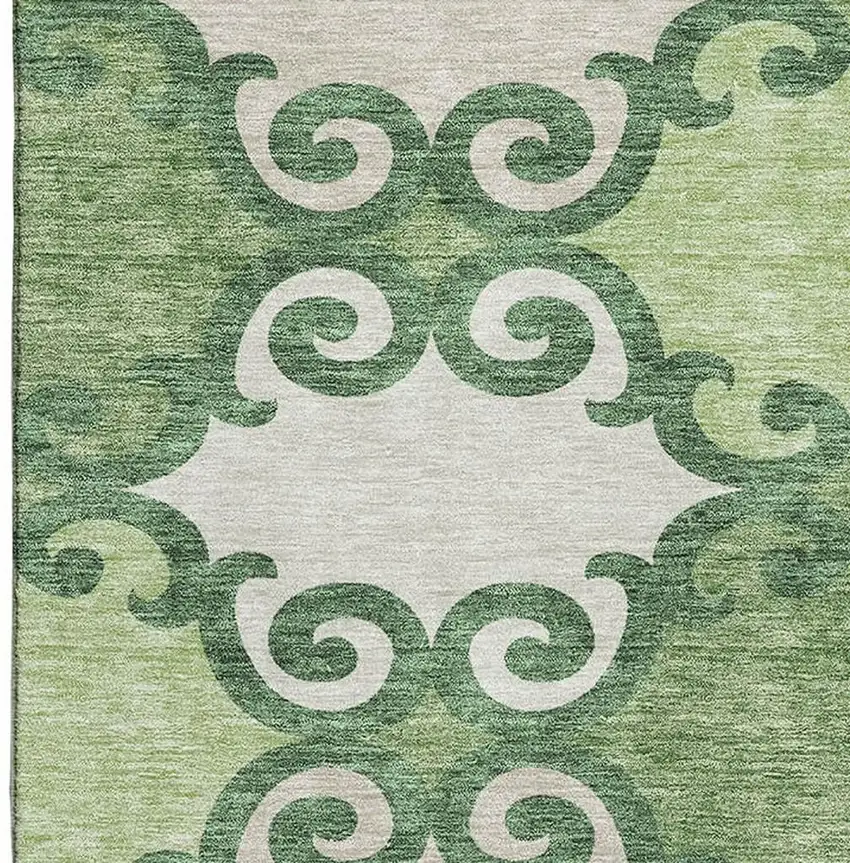 Green Beige And Ivory Trellis Washable Area Rug With UV Protection Photo 4