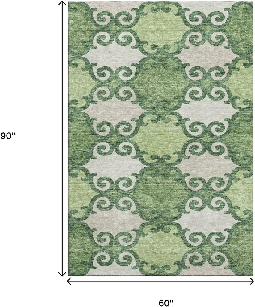 Green Beige And Ivory Trellis Washable Area Rug With UV Protection Photo 9