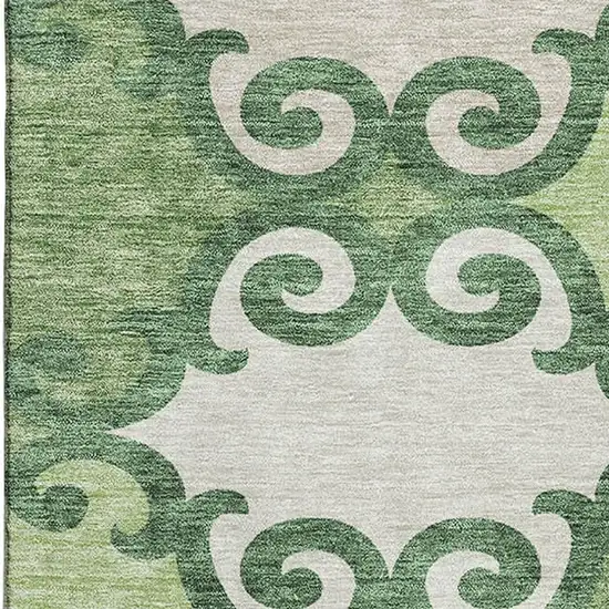 Green Beige And Ivory Trellis Washable Area Rug With UV Protection Photo 3