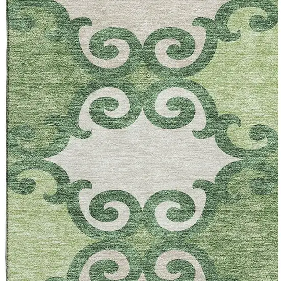 Green Beige And Ivory Trellis Washable Area Rug With UV Protection Photo 4