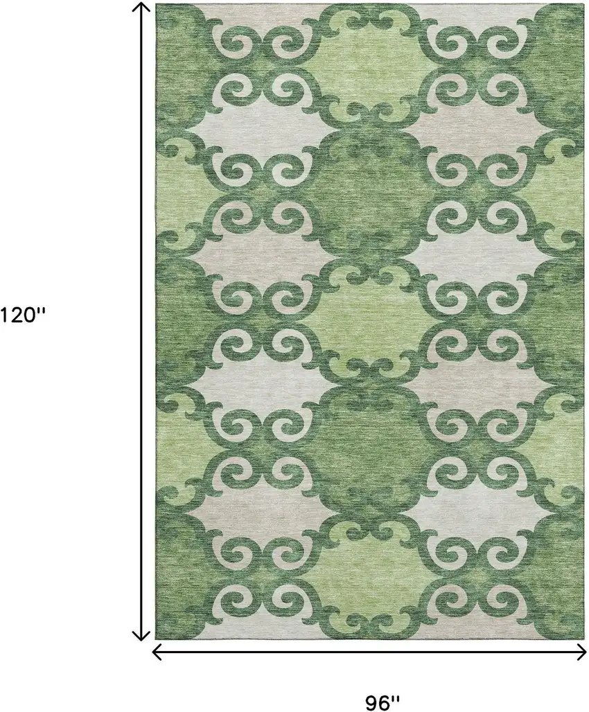 Green Beige And Ivory Trellis Washable Area Rug With UV Protection Photo 9