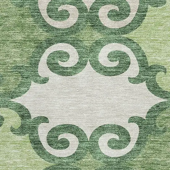 Green Beige And Ivory Trellis Washable Area Rug With UV Protection Photo 3