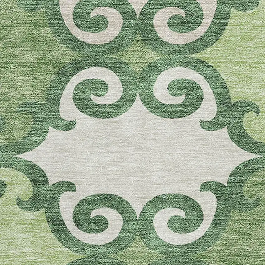 Green Beige And Ivory Trellis Washable Area Rug With UV Protection Photo 3