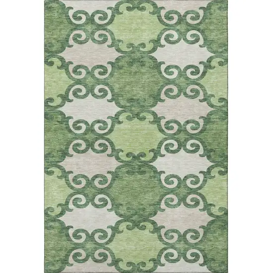Green Beige And Ivory Trellis Washable Area Rug With UV Protection Photo 4
