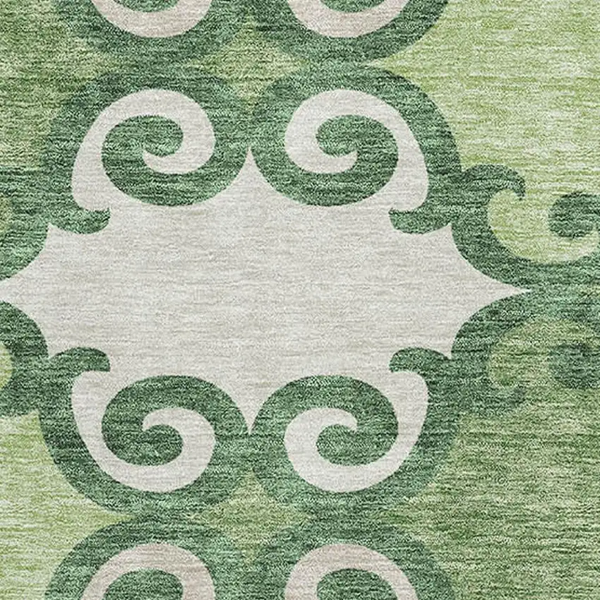 Green Beige And Ivory Trellis Washable Area Rug With UV Protection Photo 3