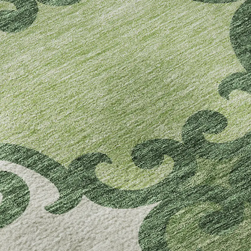 Green Beige And Ivory Trellis Washable Area Rug With UV Protection Photo 8